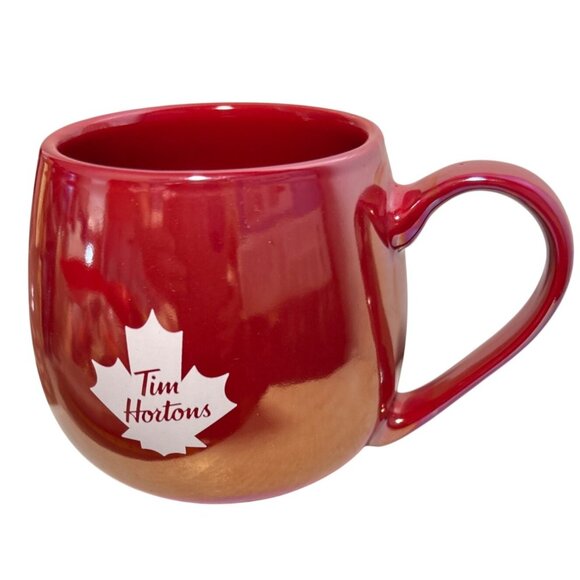 Tim Hortons Coffee Mug 2020 Red Iridescent Canadian Maple Leaf Cup - Picture 1 of 8
